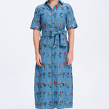 Indigo Floral Blue Collared Dress