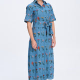 Indigo Floral Blue Collared Dress