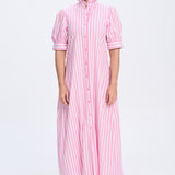Millie Frill Collar Long Dress with Pink Stripe