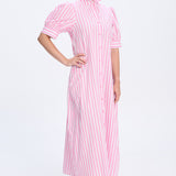 Millie Frill Collar Long Dress with Pink Stripe