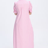 Millie Frill Collar Long Dress with Pink Stripe