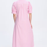 Millie Frill Collar Long Dress with Pink Stripe