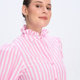 Millie Frill Collar Long Dress with Pink Stripe