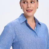 Cybil Blue Linen Shirt Dress with Tie Waist