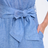Cybil Blue Linen Shirt Dress with Tie Waist