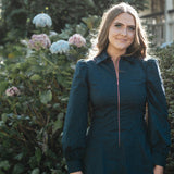 Navy Cotton Knee Length Dress with Pink Neon Zip front