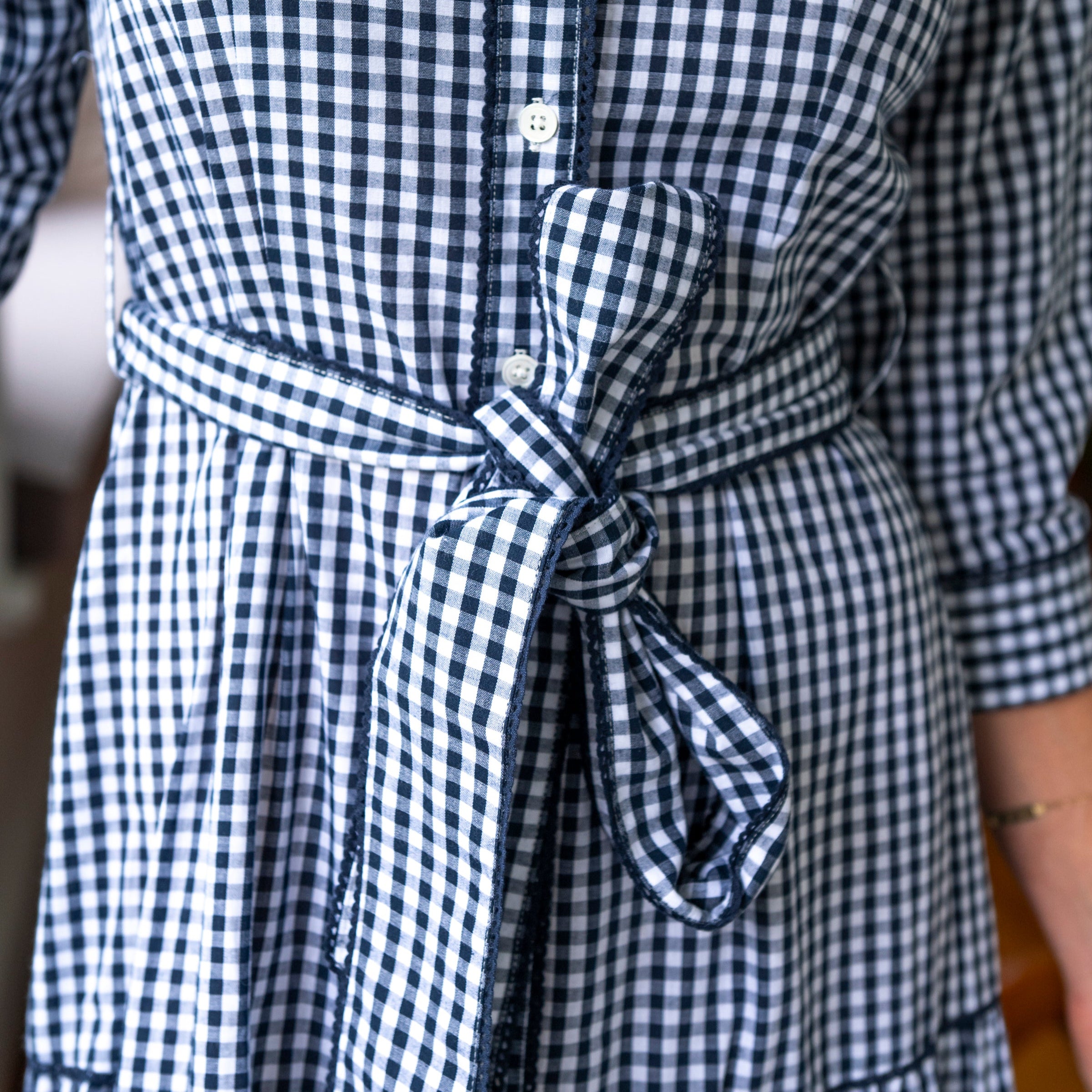 Navy Gingham dress with tie waist