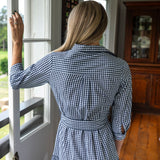 Rear View of Navy Gingham Cotton Maxi Dress