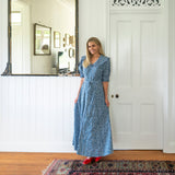 Navy & white dress - scalloped collar- chelsea collar - cotton - tie waist - red shoes