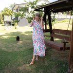 Tiered Maxi Dress in pretty pink Liberty cotton with collar easy to wear casual