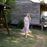 Tiered Maxi Dress in pretty pink Liberty cotton with collar