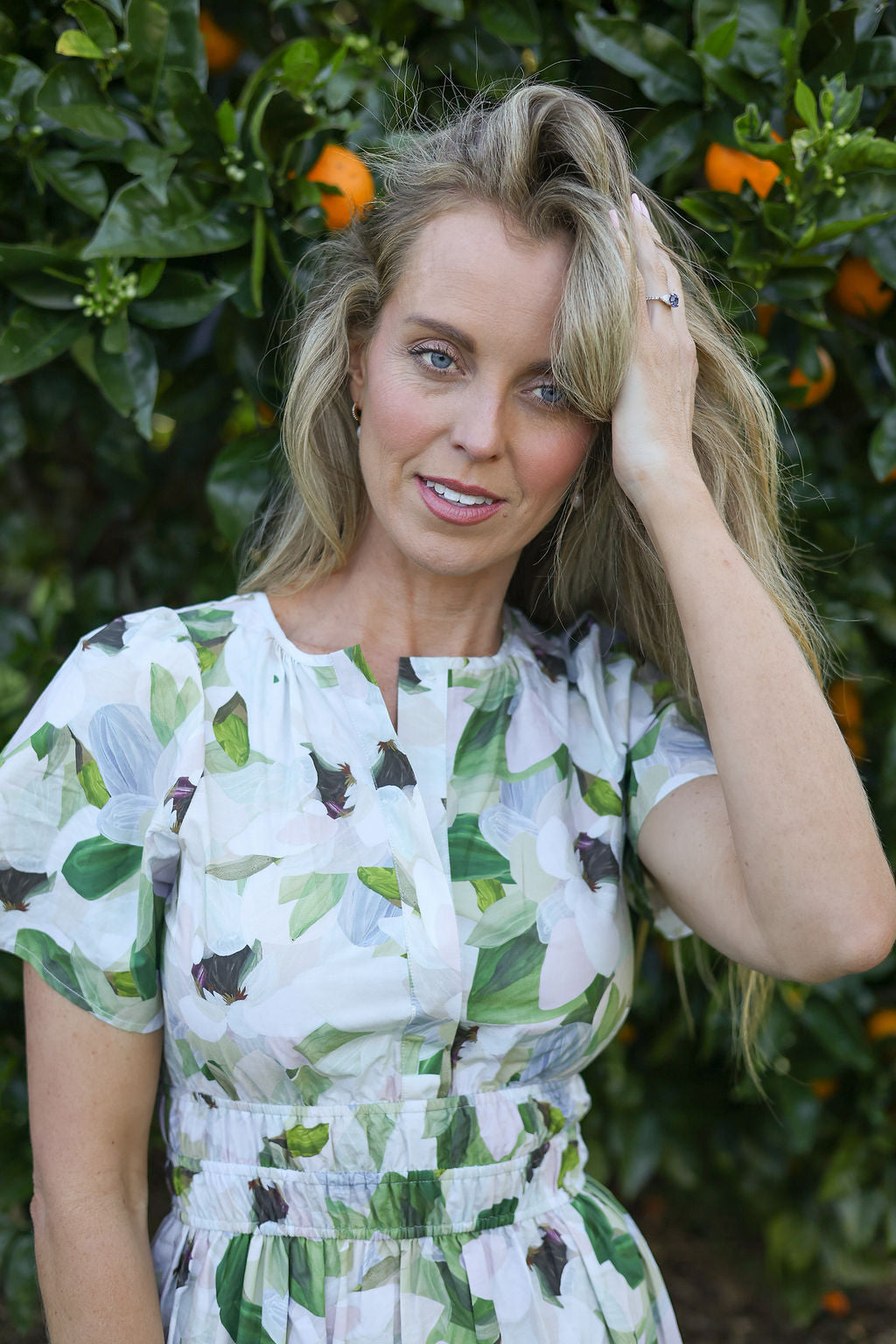 forever floral cotton maxi dress close up top of dress