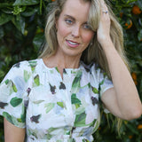 forever floral cotton maxi dress close up top of dress