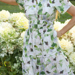 forever floral cotton maxi dress up close view with models hand in pocket