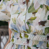 forever floral cotton maxi dress up close view of waist and print detail