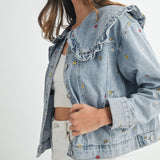 Chaqueta vaquera con estampado de leopardo y animal, cuello Peter Pan grande