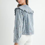 Chaqueta vaquera con estampado de leopardo y animal, cuello Peter Pan grande