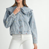 Chaqueta vaquera con estampado de leopardo y animal, cuello Peter Pan grande