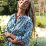 model wearing Valerie cotton shirt in Vigers Vine Liberty print, front view