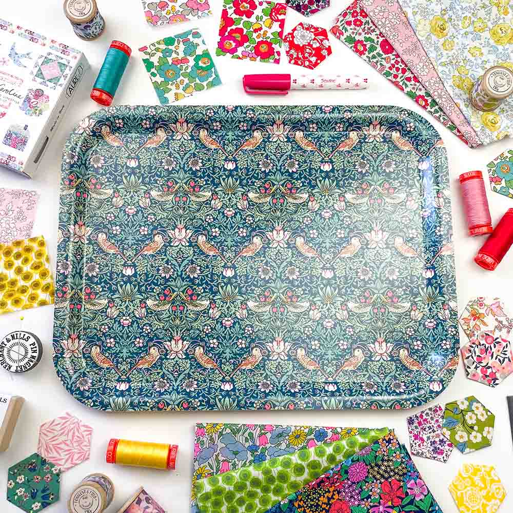 Liberty Fabric Tray, Strawberry Thief – close-up detail
