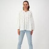 White Embroidered Cotton Blouse/Shirt